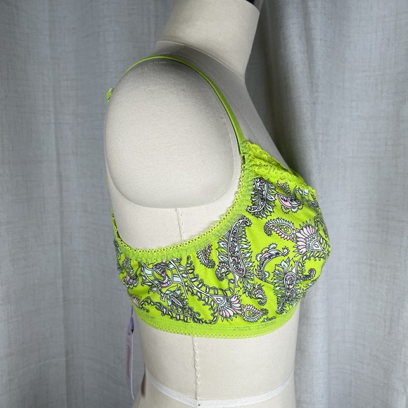 NEW! Savage X Fenty Womens 1X Cotton Essentials Bralette Neon Green Paisley Lace - Picture 5 of 11